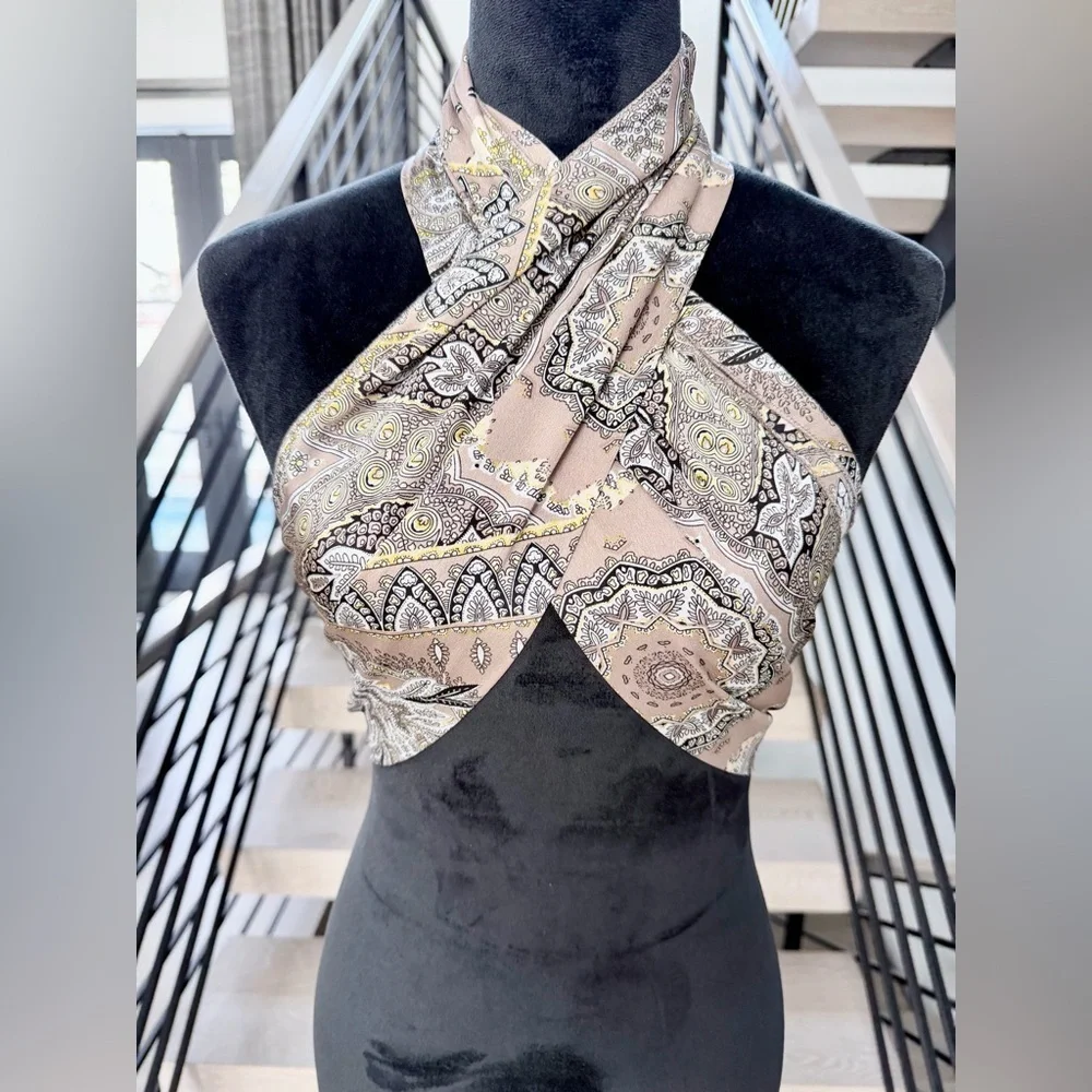New Boho Y2K Bandana Paisley Print Scarf Top one size